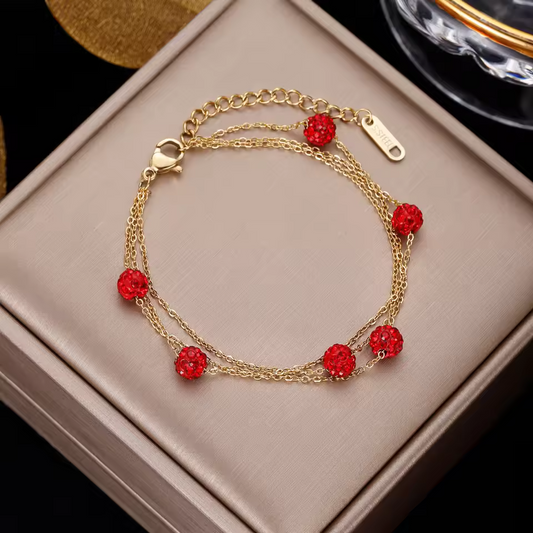 Glod plated stainless steel double layered pearl bracelet punk thick flat cuban chain