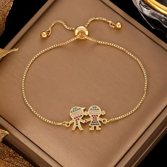 Glod plated stainless steel double layered pearl bracelet punk thick flat cuban chain