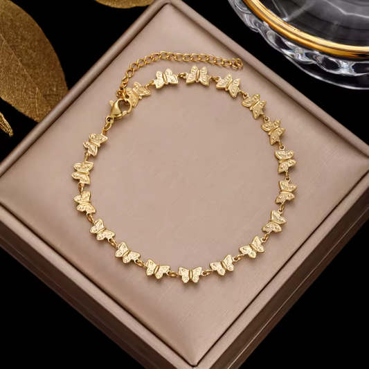Glod plated stainless steel double layered pearl bracelet