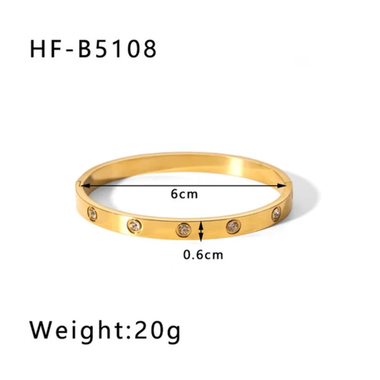 18K Gold Stainless Steel Bracelets with Zircon Row Diamond Accents