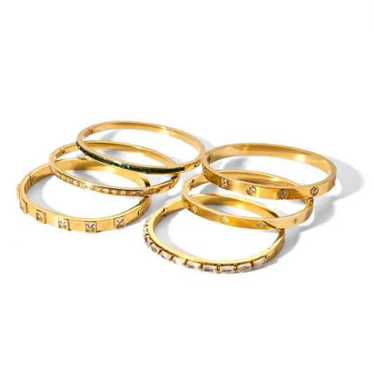 18K Gold Stainless Steel Bracelets with Zircon Row Diamond Accents