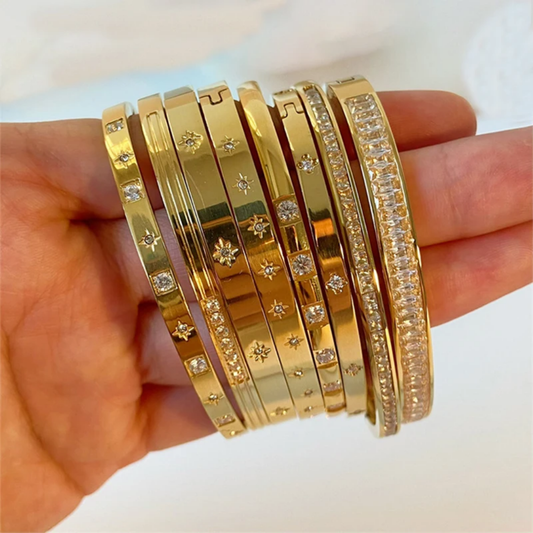 Elegant 18K Gold Stainless Steel Bracelets with Zircon Row Diamond Accents