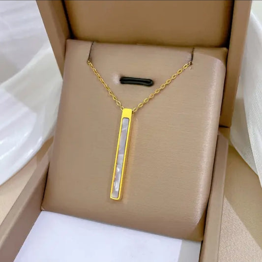 Elegant 18K Gold Plated Vertical Bar Pendant Necklace