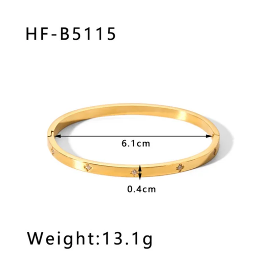 18K Gold Stainless Steel Bracelets with Zircon Row Diamond Accents